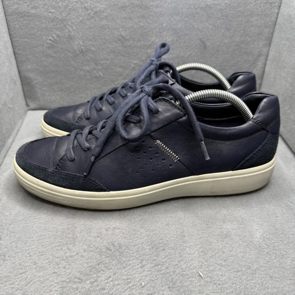 ECCO Soft 7 Shoes Men's 10 EU44 Blue Navy Leather Casual Sneaker Low Top Lace Up